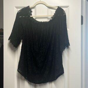 Size Medium - Flowy Off the Shoulder Black Lace Top